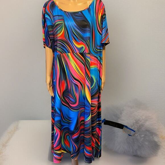 Vintage Fun Wear Rainbow Marble Pop Art Fit&Flare Dress Women Plus 7XL Stretch - Picture 1 of 9